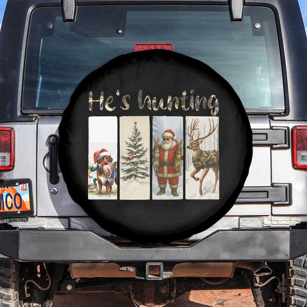 Santa Funny Christmas Hunter Look Spare Tire Cover He Is Hunting TS12 No hole Black Print Your Wear