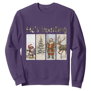 Santa Funny Christmas Hunter Look Sweatshirt He Is Hunting TS12 Purple Print Your Wear