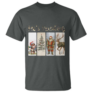 Santa Funny Christmas Hunter Look T Shirt He Is Hunting TS12 Dark Heather Print Your Wear