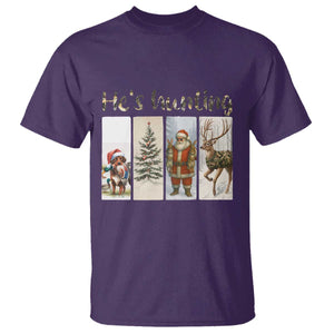 Santa Funny Christmas Hunter Look T Shirt He Is Hunting TS12 Purple Print Your Wear
