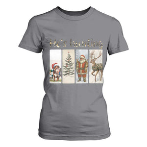 Santa Funny Christmas Hunter Look T Shirt For Women He Is Hunting TS12 Charcoal Print Your Wear