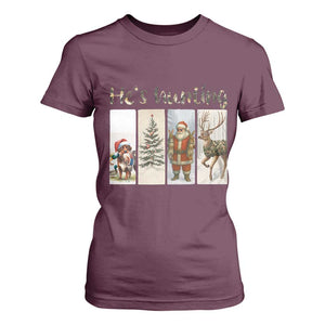 Santa Funny Christmas Hunter Look T Shirt For Women He Is Hunting TS12 Maroon Print Your Wear