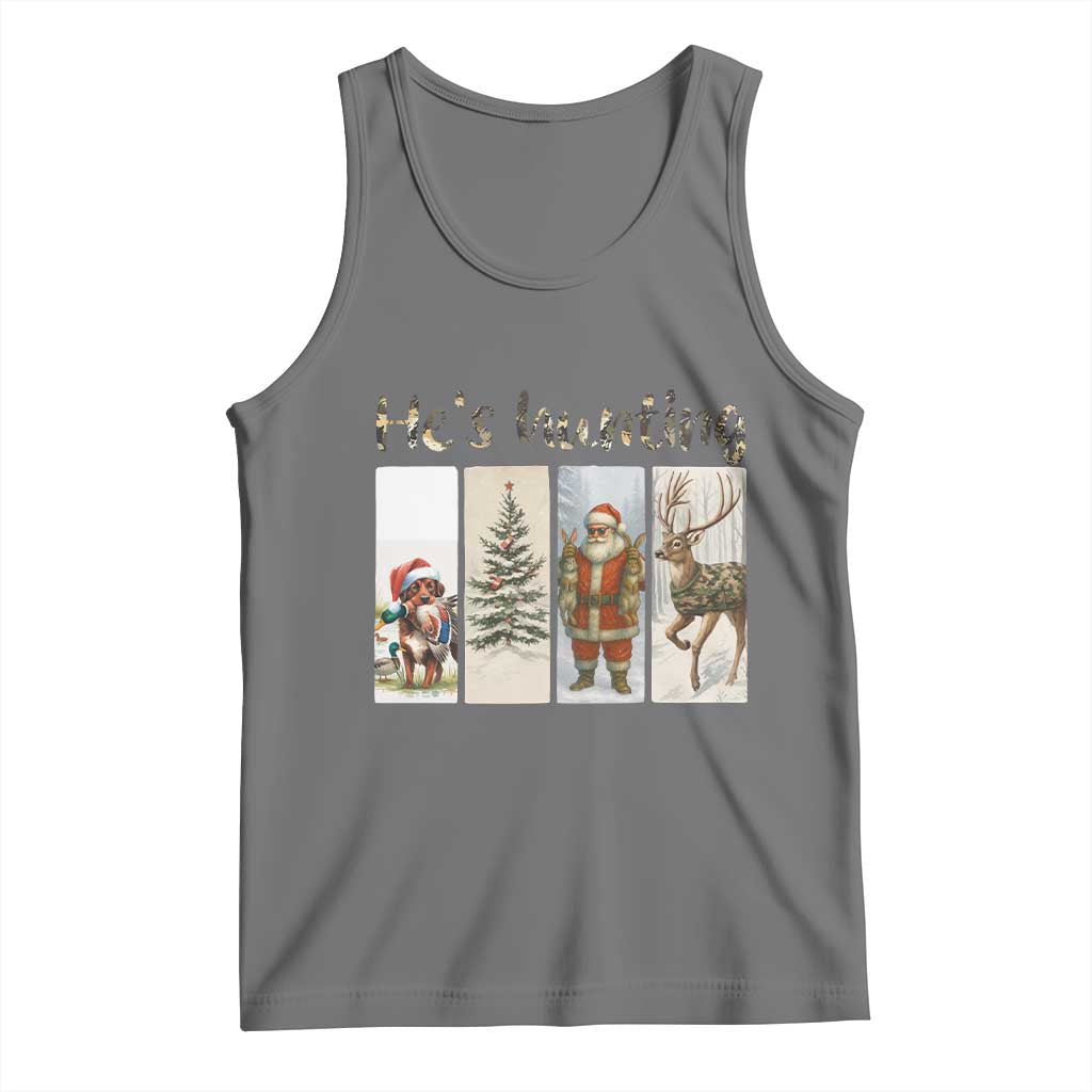 Santa Funny Christmas Hunter Look Tank Top He Is Hunting TS12 Black Heather Print Your Wear