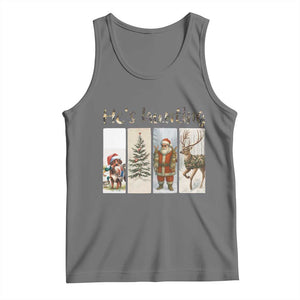 Santa Funny Christmas Hunter Look Tank Top He Is Hunting TS12 Black Heather Print Your Wear
