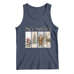 Santa Funny Christmas Hunter Look Tank Top He Is Hunting TS12 Navy Print Your Wear
