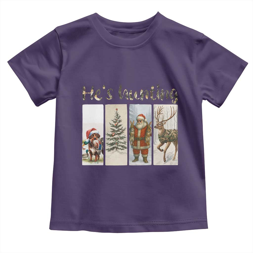 Santa Funny Christmas Hunter Look Toddler T Shirt He Is Hunting TS12 Purple Print Your Wear