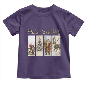 Santa Funny Christmas Hunter Look Toddler T Shirt He Is Hunting TS12 Purple Print Your Wear