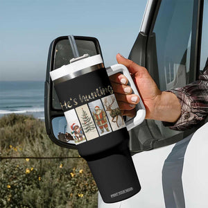 Santa Funny Christmas Hunter Look Tumbler With Handle He Is Hunting TS12 Print Your Wear