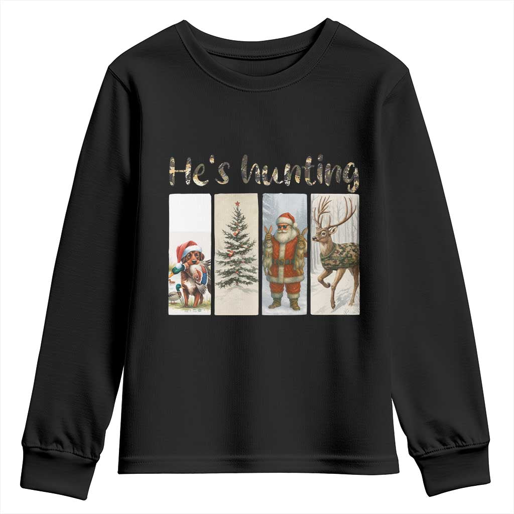 Santa Funny Christmas Hunter Look Youth Sweatshirt He Is Hunting TS12 Black Print Your Wear