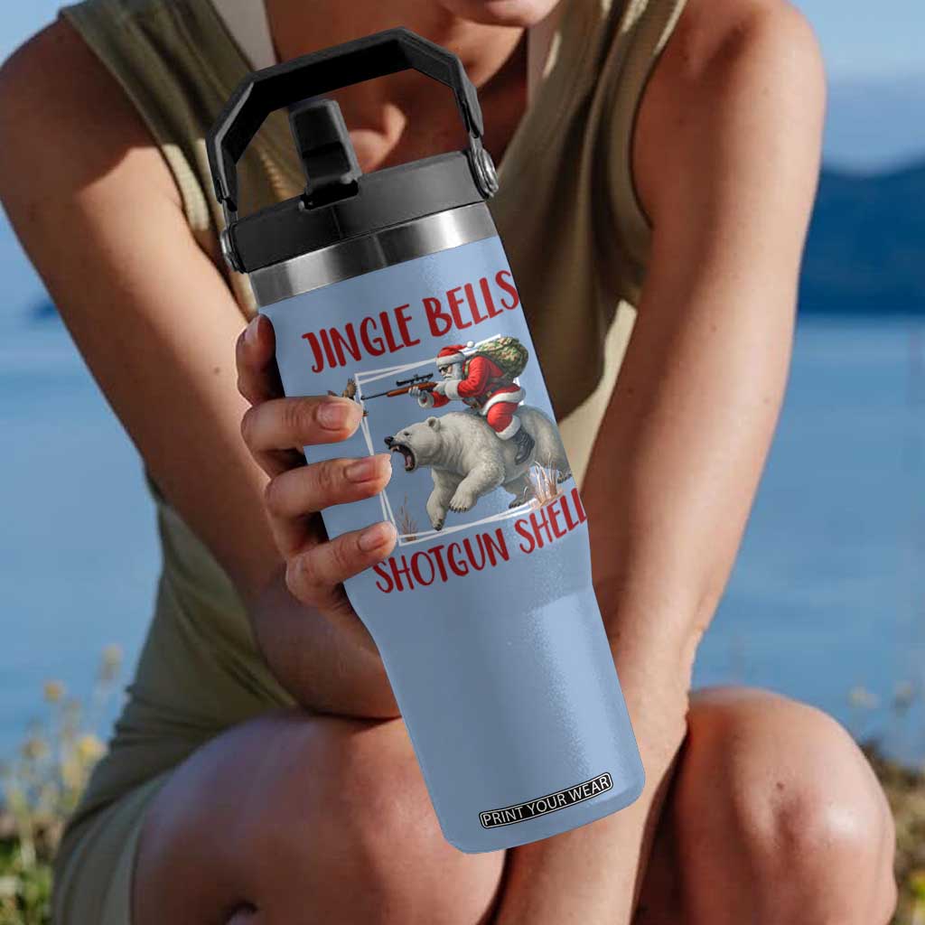 Funny Christmas Hunting Flip Straw Tumbler Jingle Bells Shotgun Shells TS12 One Size: 30 oz Light Blue Print Your Wear