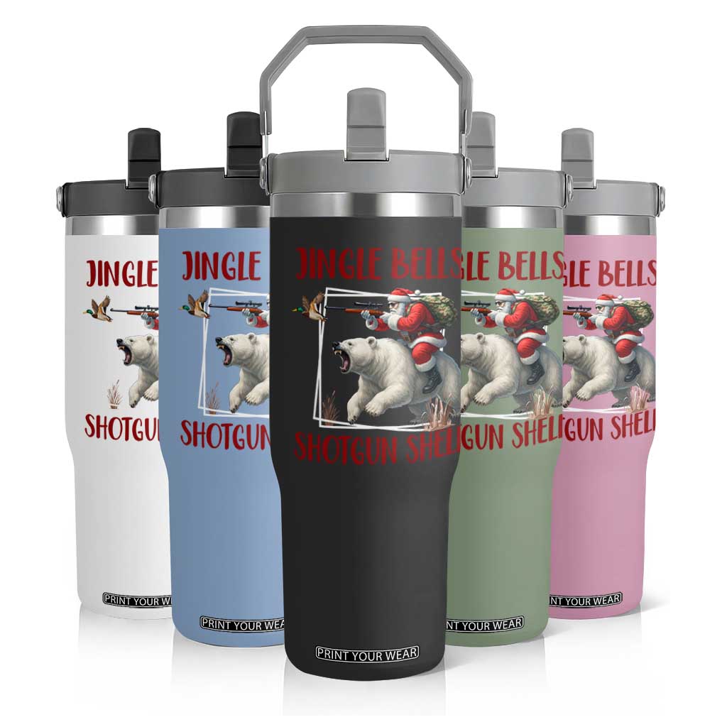 Funny Christmas Hunting Flip Straw Tumbler Jingle Bells Shotgun Shells TS12 Print Your Wear