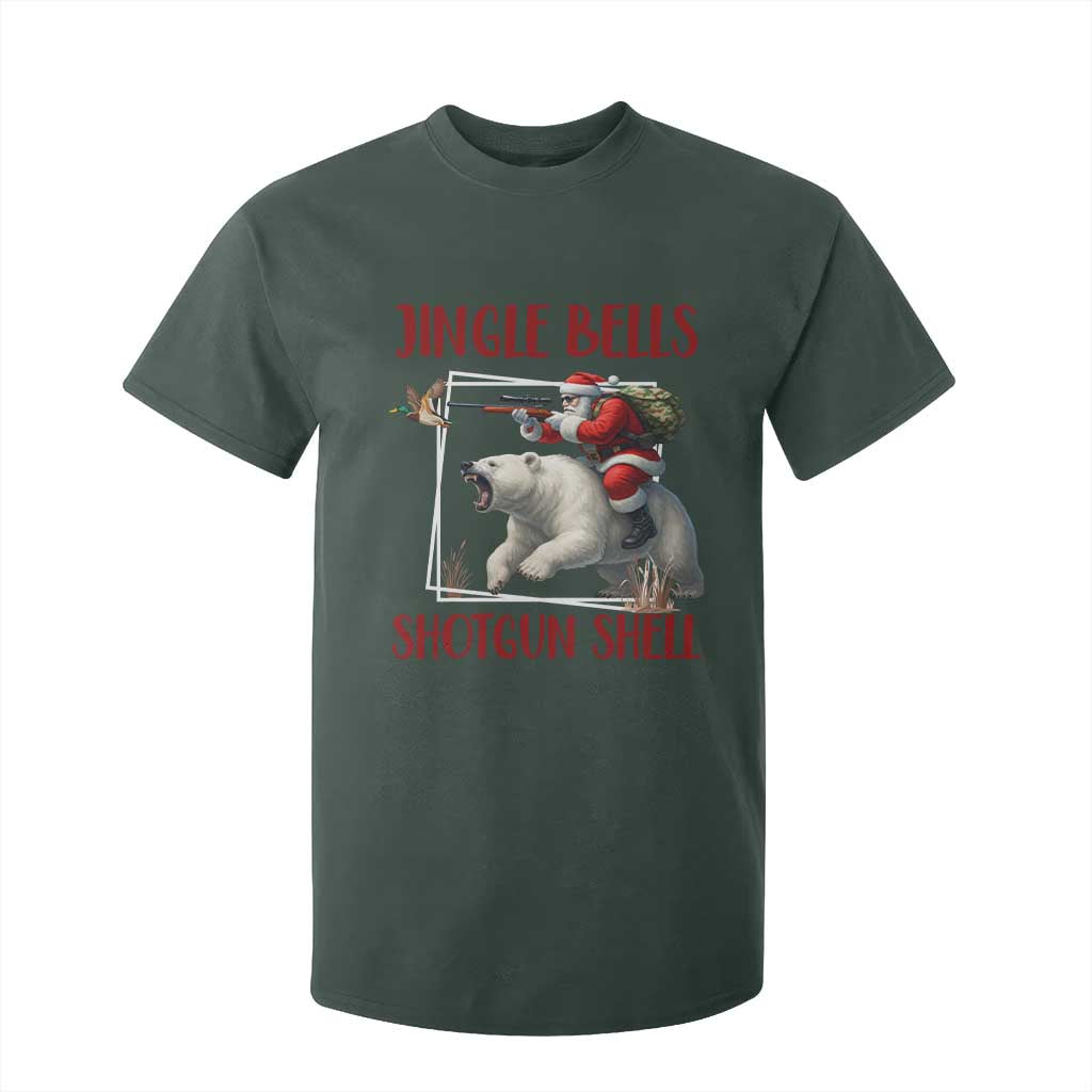 Funny Christmas Hunting T Shirt For Kid Jingle Bells Shotgun Shells TS12 Dark Forest Green Print Your Wear