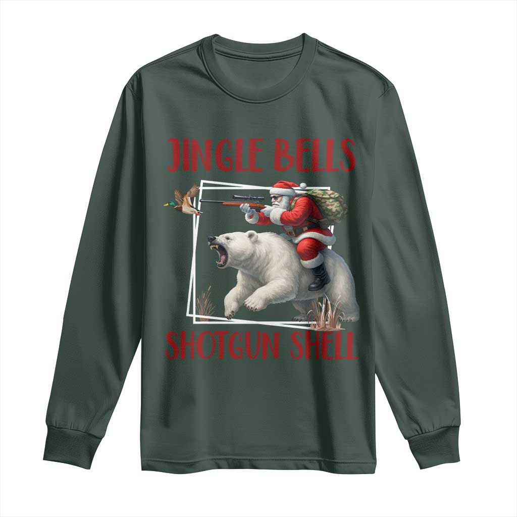 Funny Christmas Hunting Long Sleeve Shirt Jingle Bells Shotgun Shells TS12 Dark Forest Green Print Your Wear