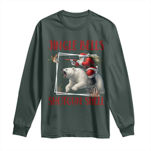 Funny Christmas Hunting Long Sleeve Shirt Jingle Bells Shotgun Shells TS12 Dark Forest Green Print Your Wear