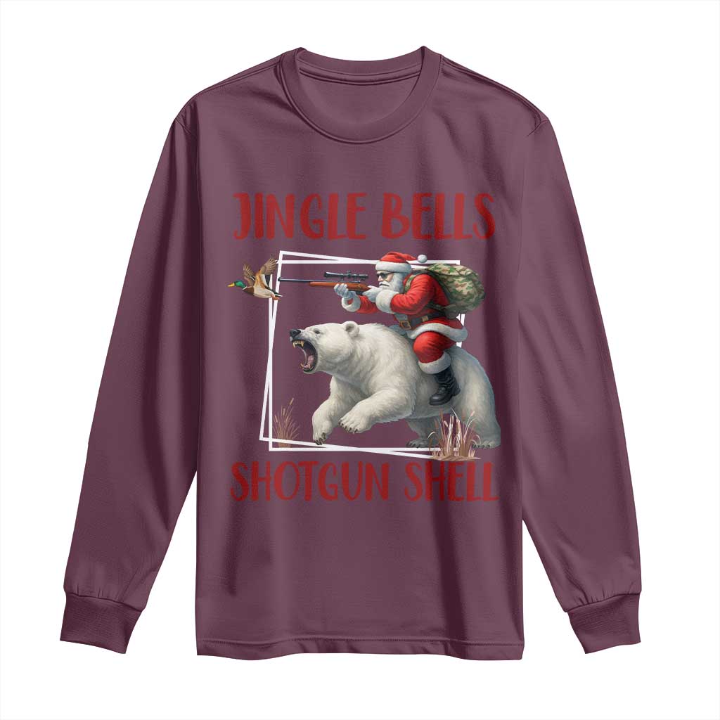 Funny Christmas Hunting Long Sleeve Shirt Jingle Bells Shotgun Shells TS12 Maroon Print Your Wear