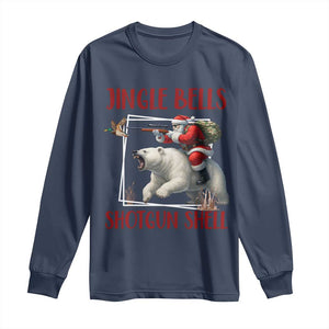 Funny Christmas Hunting Long Sleeve Shirt Jingle Bells Shotgun Shells TS12 Navy Print Your Wear