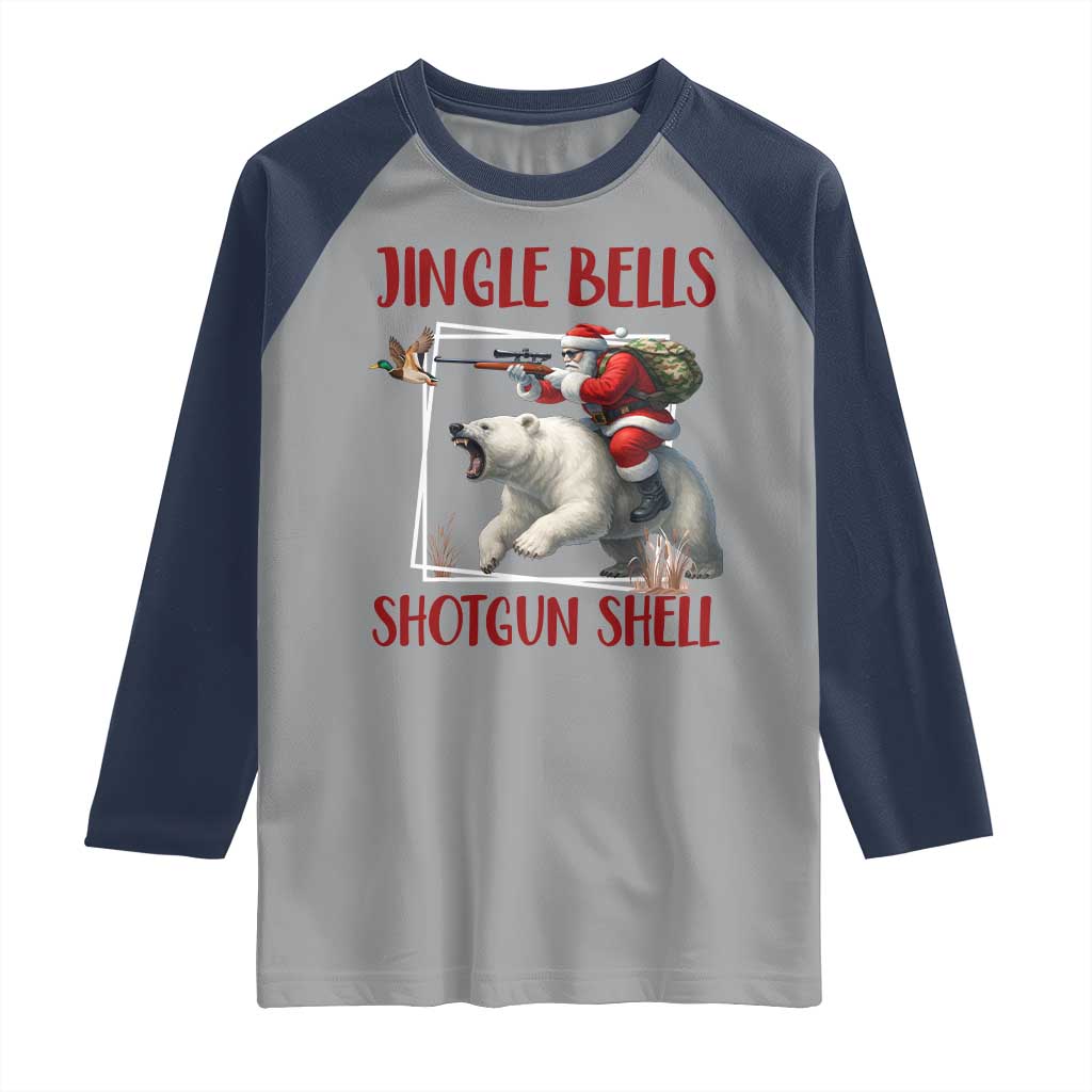 Funny Christmas Hunting Raglan Shirt Jingle Bells Shotgun Shells TS12 Sport Gray Navy Print Your Wear