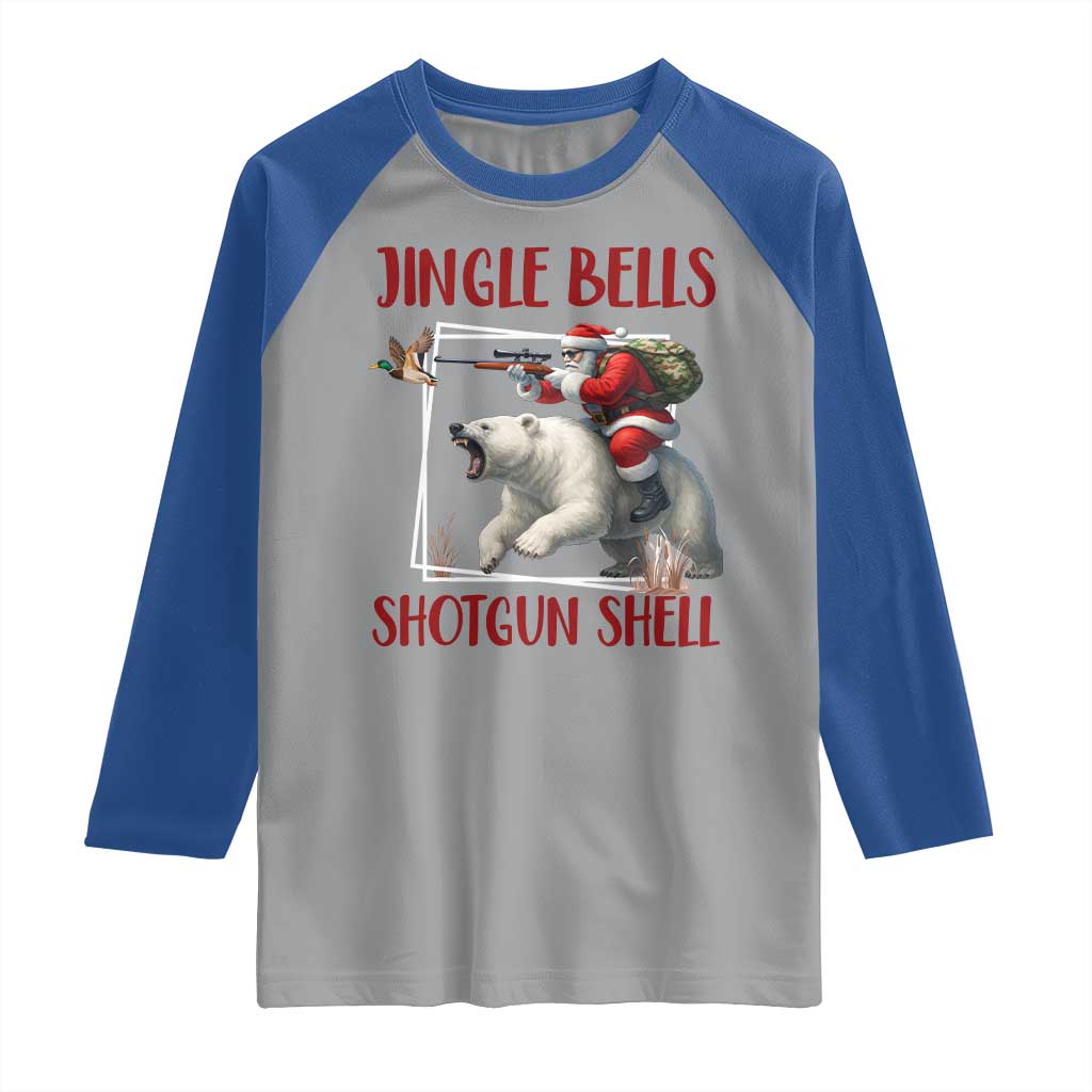 Funny Christmas Hunting Raglan Shirt Jingle Bells Shotgun Shells TS12 Sport Gray Royal Print Your Wear