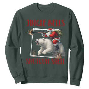 Funny Christmas Hunting Sweatshirt Jingle Bells Shotgun Shells TS12 Dark Forest Green Print Your Wear