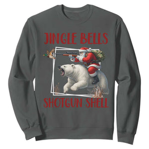Funny Christmas Hunting Sweatshirt Jingle Bells Shotgun Shells TS12 Dark Heather Print Your Wear