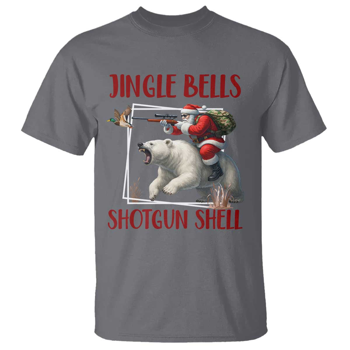 Funny Christmas Hunting T Shirt Jingle Bells Shotgun Shells TS12 Charcoal Print Your Wear