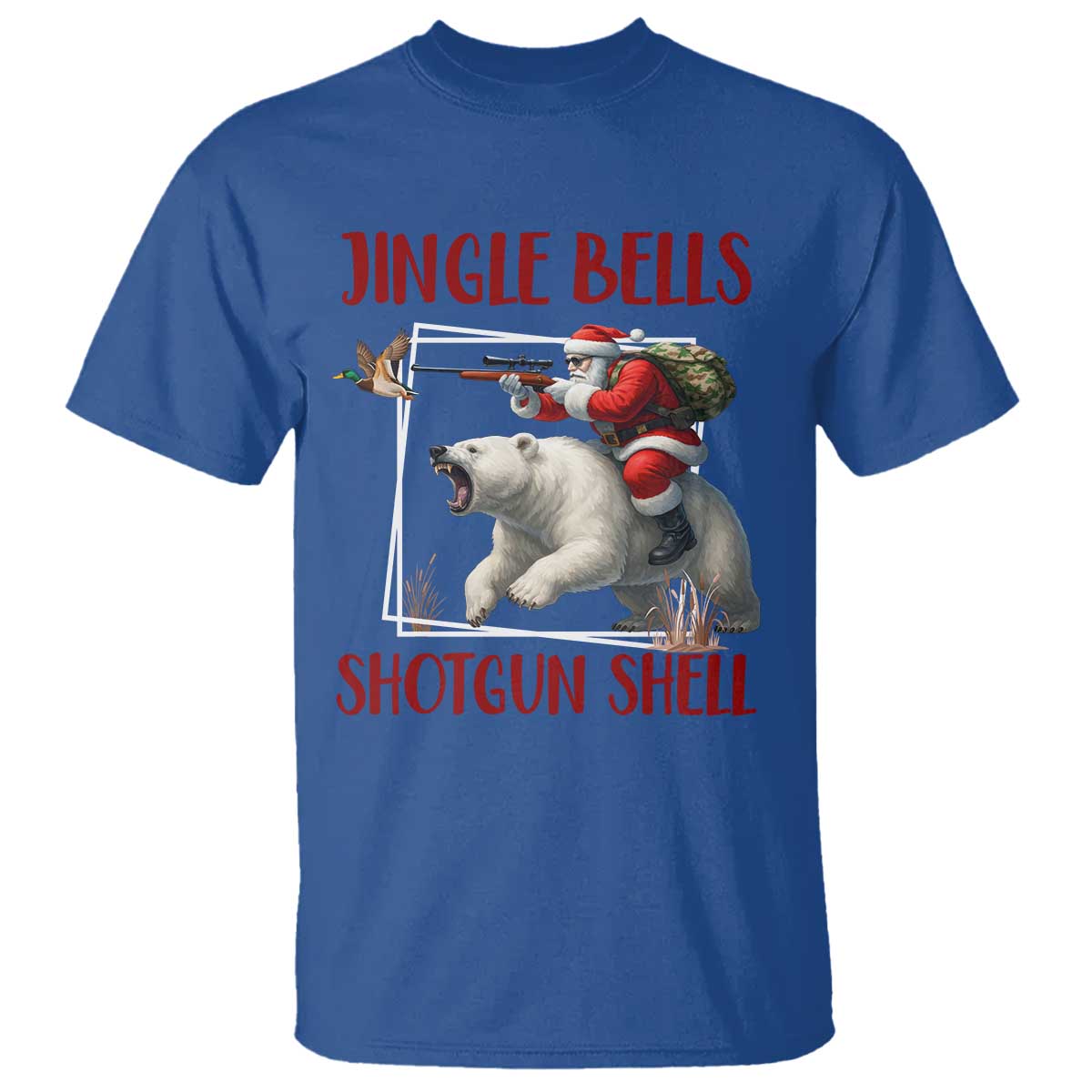 Funny Christmas Hunting T Shirt Jingle Bells Shotgun Shells TS12 Royal Blue Print Your Wear