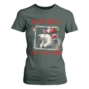 Funny Christmas Hunting T Shirt For Women Jingle Bells Shotgun Shells TS12 Dark Forest Green Print Your Wear