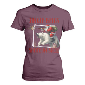 Funny Christmas Hunting T Shirt For Women Jingle Bells Shotgun Shells TS12 Maroon Print Your Wear