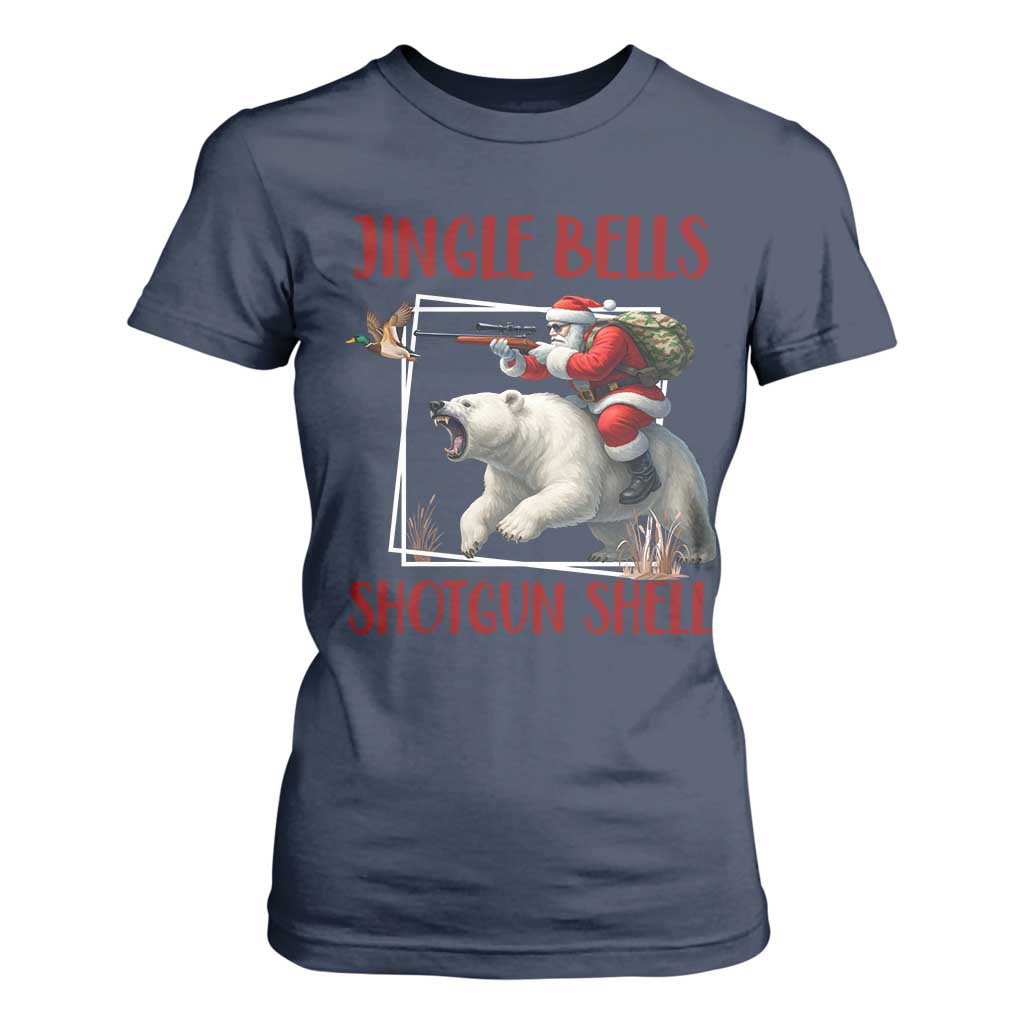 Funny Christmas Hunting T Shirt For Women Jingle Bells Shotgun Shells TS12 Navy Print Your Wear