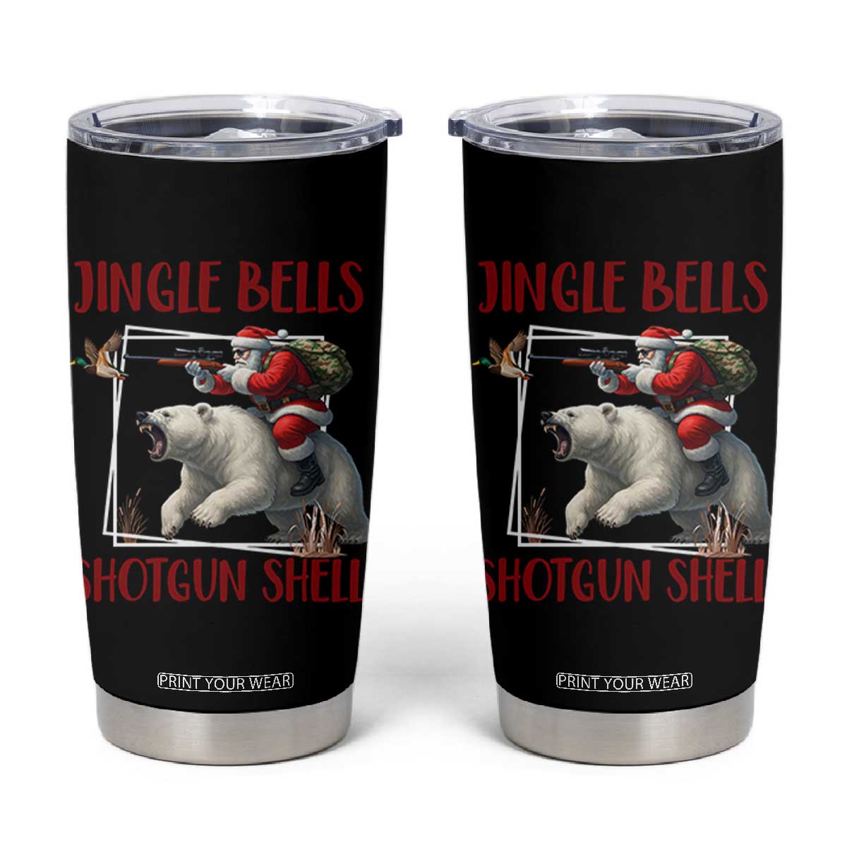 Funny Christmas Hunting Tumbler Cup Jingle Bells Shotgun Shells TS12 Black Print Your Wear