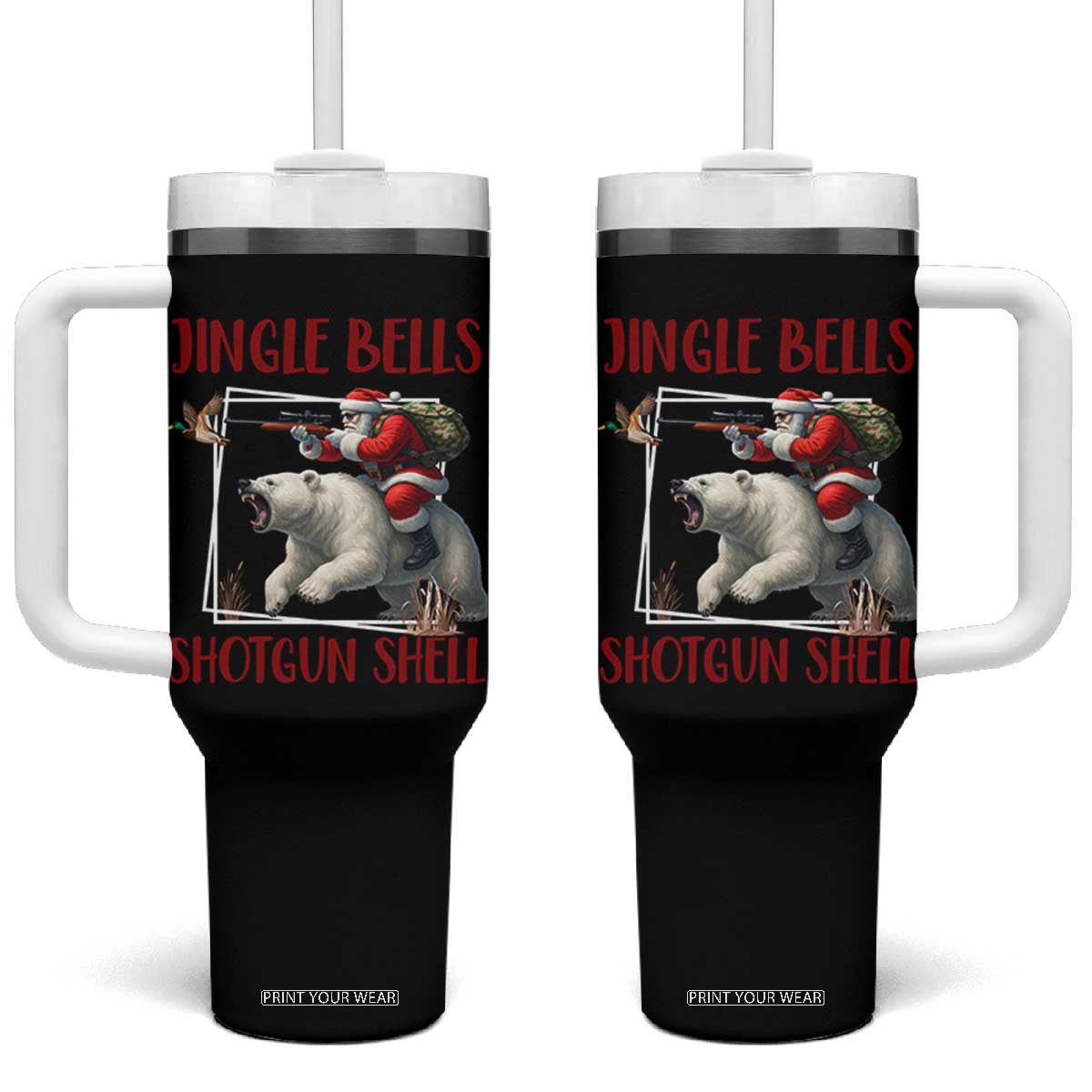 Funny Christmas Hunting Tumbler With Handle Jingle Bells Shotgun Shells TS12 One Size: 40 oz Black Print Your Wear