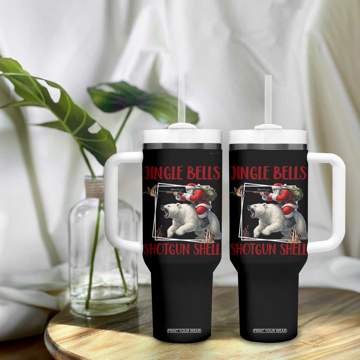 Funny Christmas Hunting Tumbler With Handle Jingle Bells Shotgun Shells TS12 Print Your Wear