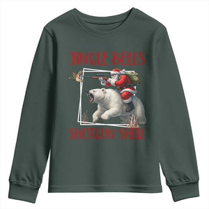 Funny Christmas Hunting Youth Sweatshirt Jingle Bells Shotgun Shells TS12 Dark Forest Green Print Your Wear