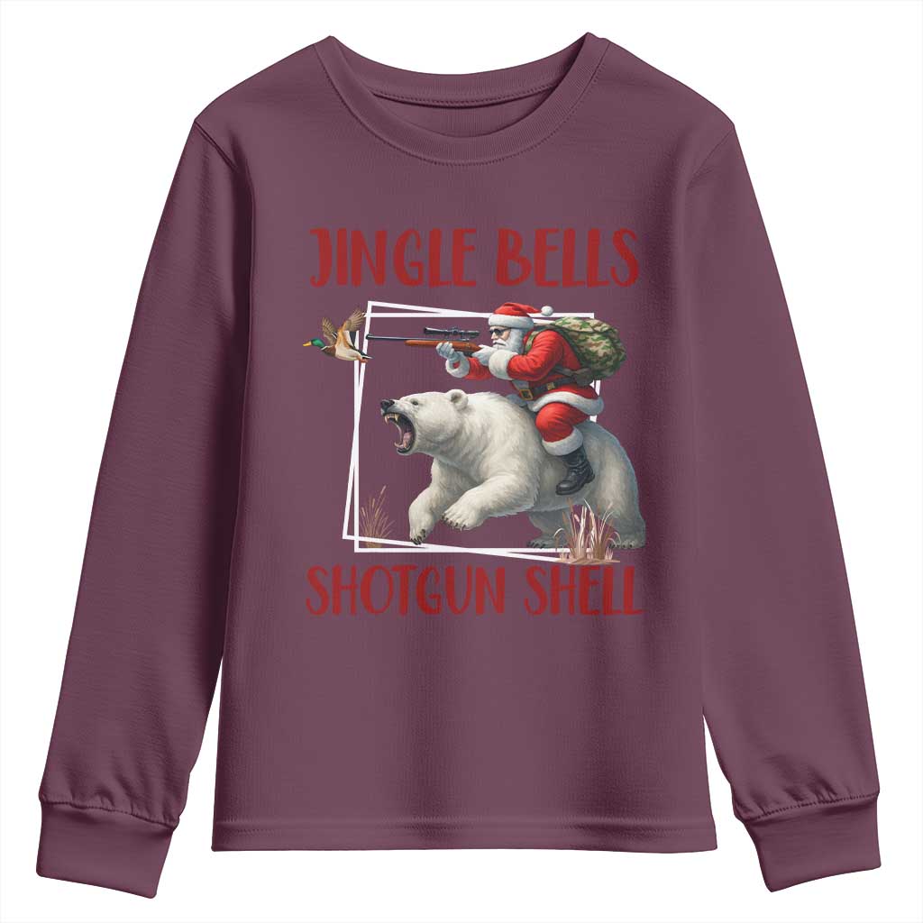 Funny Christmas Hunting Youth Sweatshirt Jingle Bells Shotgun Shells TS12 Maroon Print Your Wear