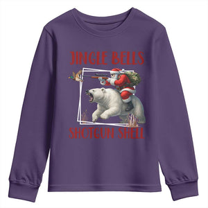 Funny Christmas Hunting Youth Sweatshirt Jingle Bells Shotgun Shells TS12 Purple Print Your Wear