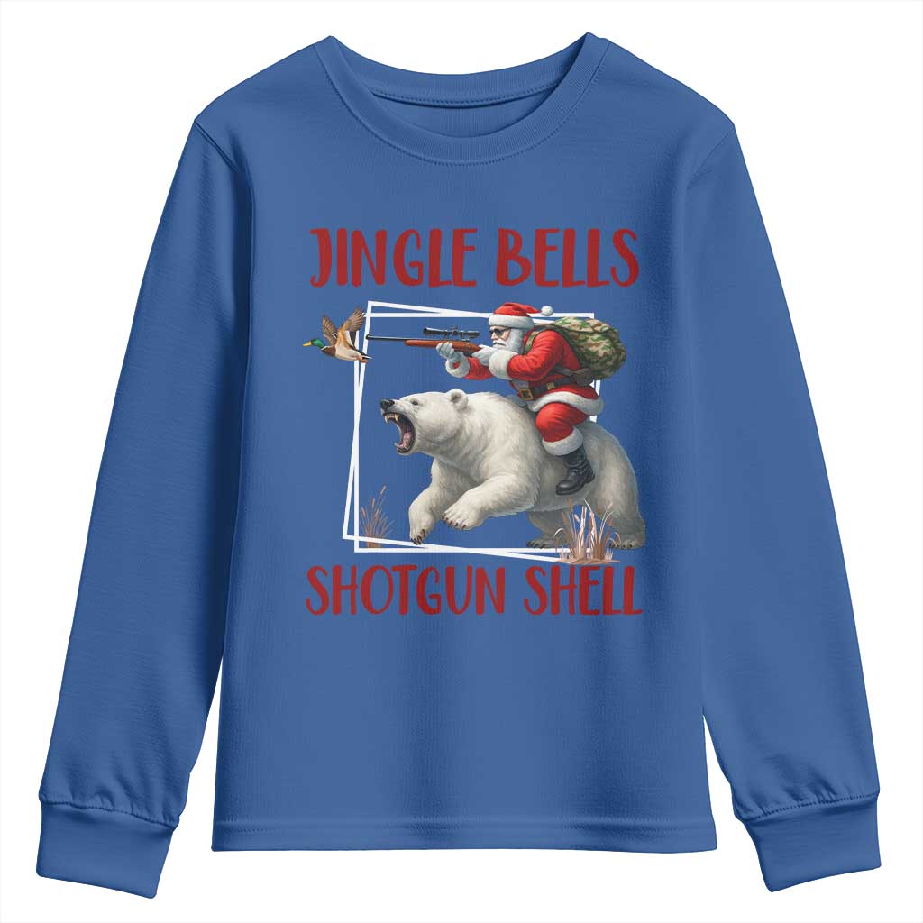 Funny Christmas Hunting Youth Sweatshirt Jingle Bells Shotgun Shells TS12 Royal Blue Print Your Wear