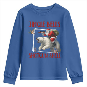 Funny Christmas Hunting Youth Sweatshirt Jingle Bells Shotgun Shells TS12 Royal Blue Print Your Wear