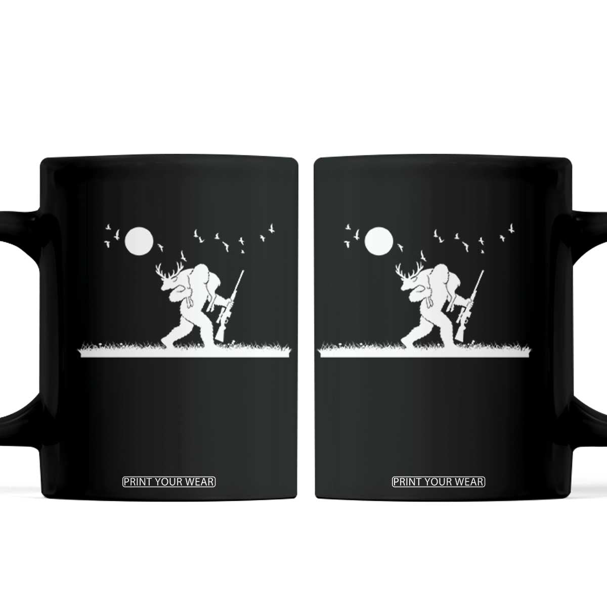 Sasquatch Hunter With Rifle Coffee Mug Funny Bigfoot Outdoor Design TS12 Black Print Your Wear