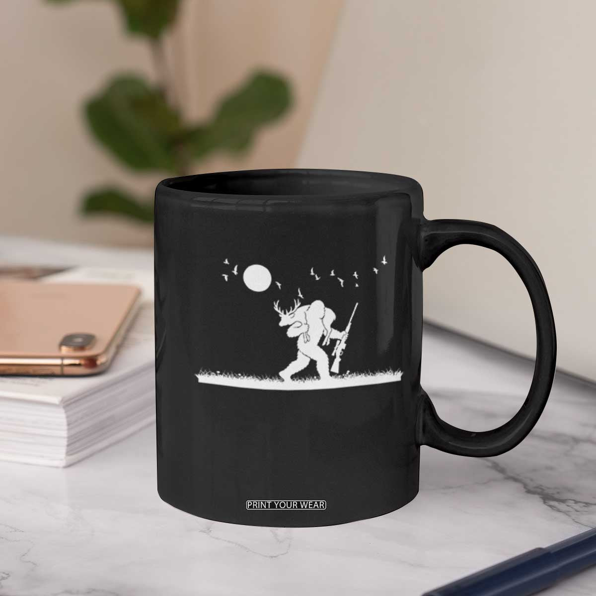 Sasquatch Hunter With Rifle Coffee Mug Funny Bigfoot Outdoor Design TS12 Print Your Wear