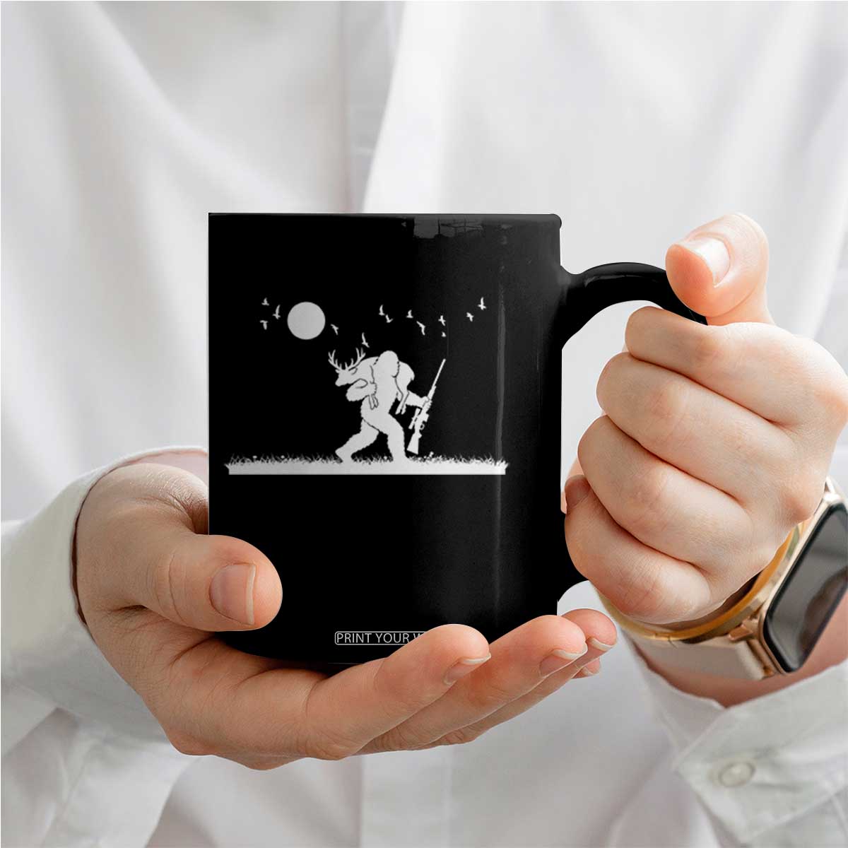 Sasquatch Hunter With Rifle Coffee Mug Funny Bigfoot Outdoor Design TS12 Print Your Wear