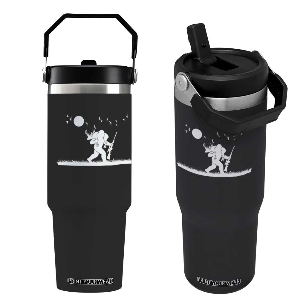 Sasquatch Hunter With Rifle Flip Straw Tumbler Funny Bigfoot Outdoor Design TS12 One Size: 30 oz Black Print Your Wear