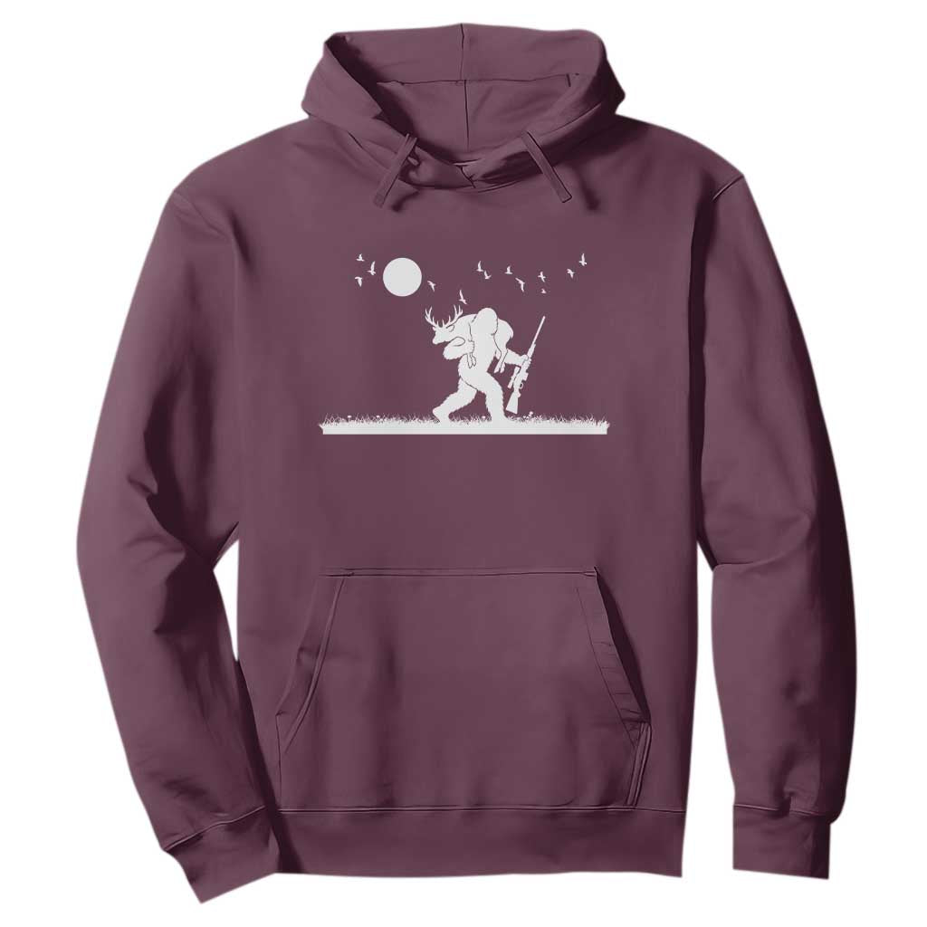 Sasquatch Hunter With Rifle Hoodie Funny Bigfoot Outdoor Design TS12 Maroon Print Your Wear