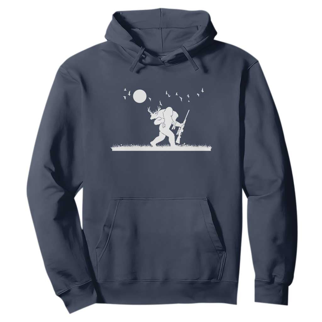 Sasquatch Hunter With Rifle Hoodie Funny Bigfoot Outdoor Design TS12 Navy Print Your Wear