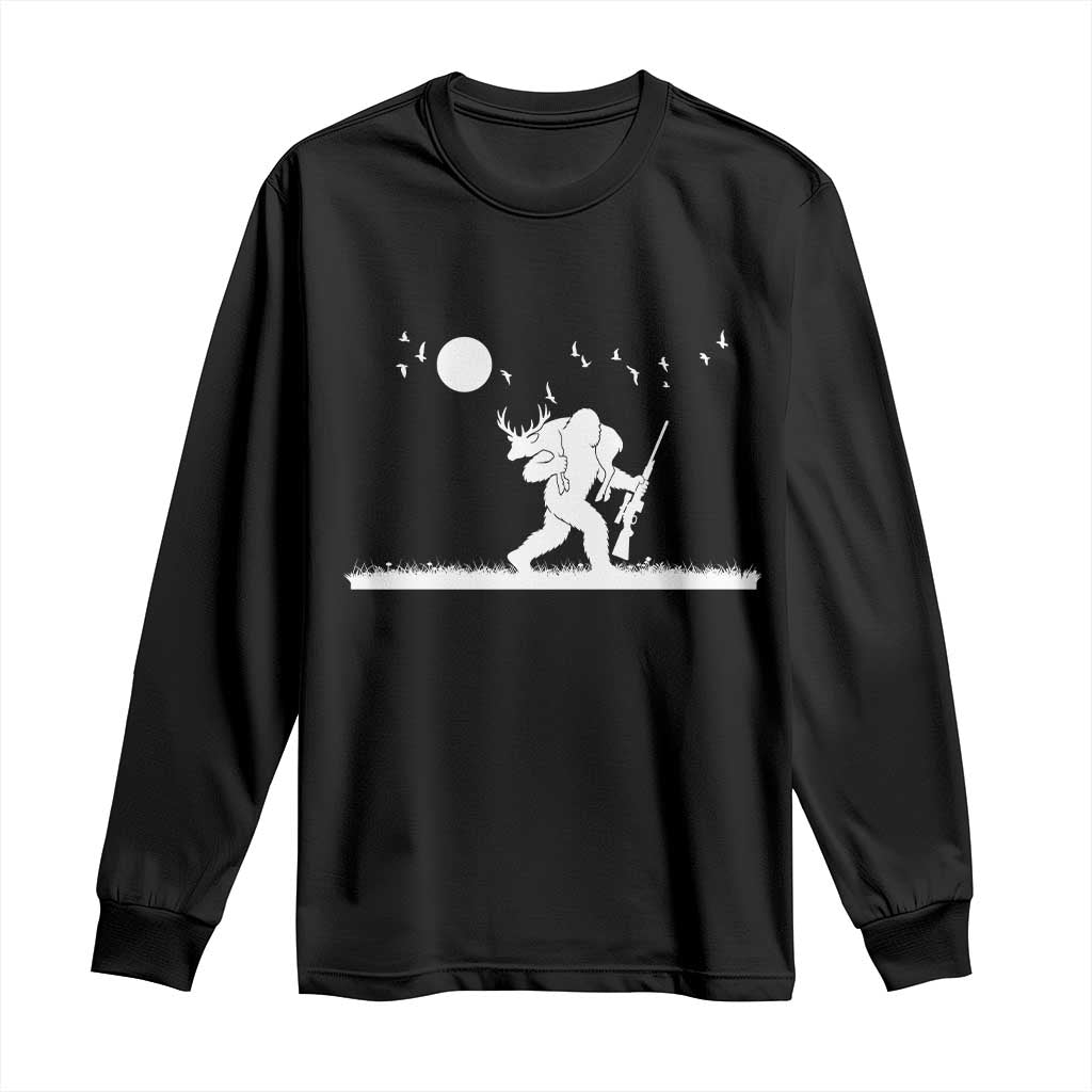Sasquatch Hunter With Rifle Long Sleeve Shirt Funny Bigfoot Outdoor Design TS12 Black Print Your Wear