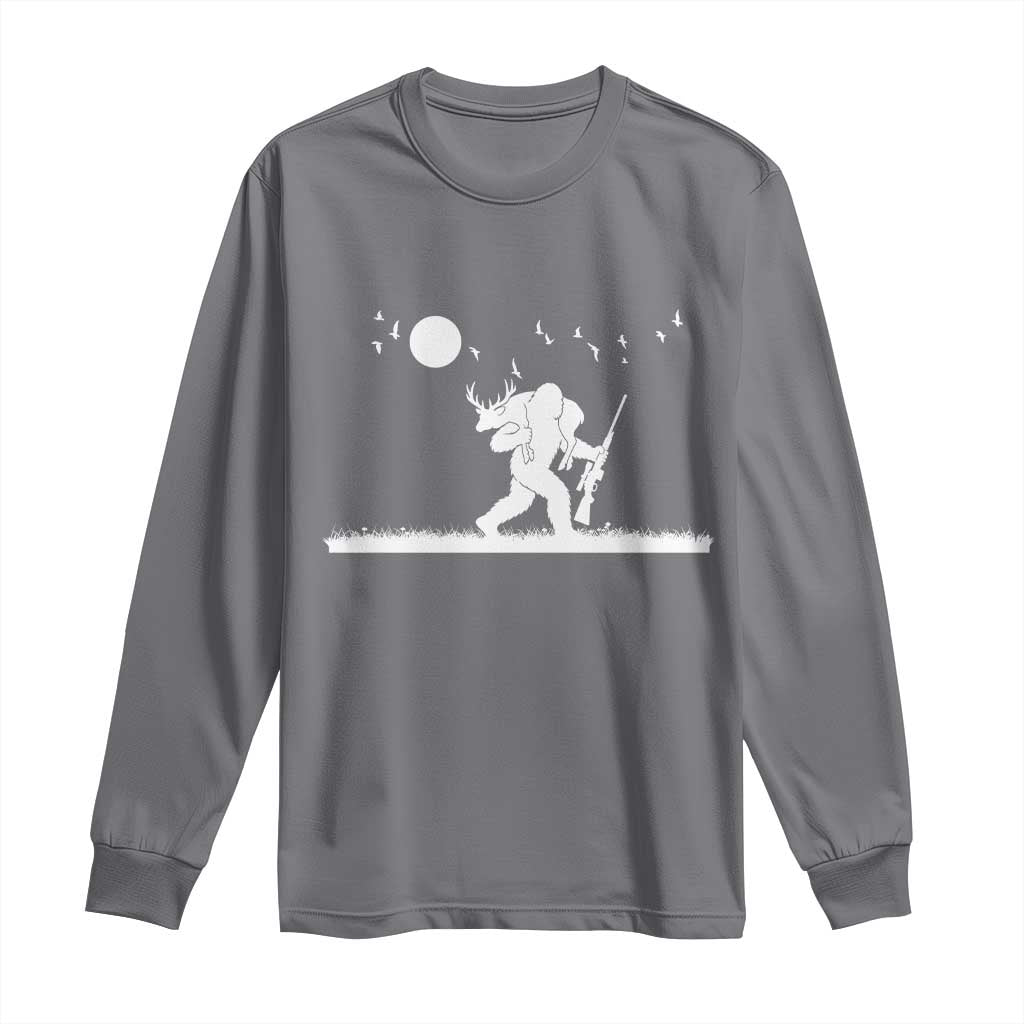Sasquatch Hunter With Rifle Long Sleeve Shirt Funny Bigfoot Outdoor Design TS12 Charcoal Print Your Wear
