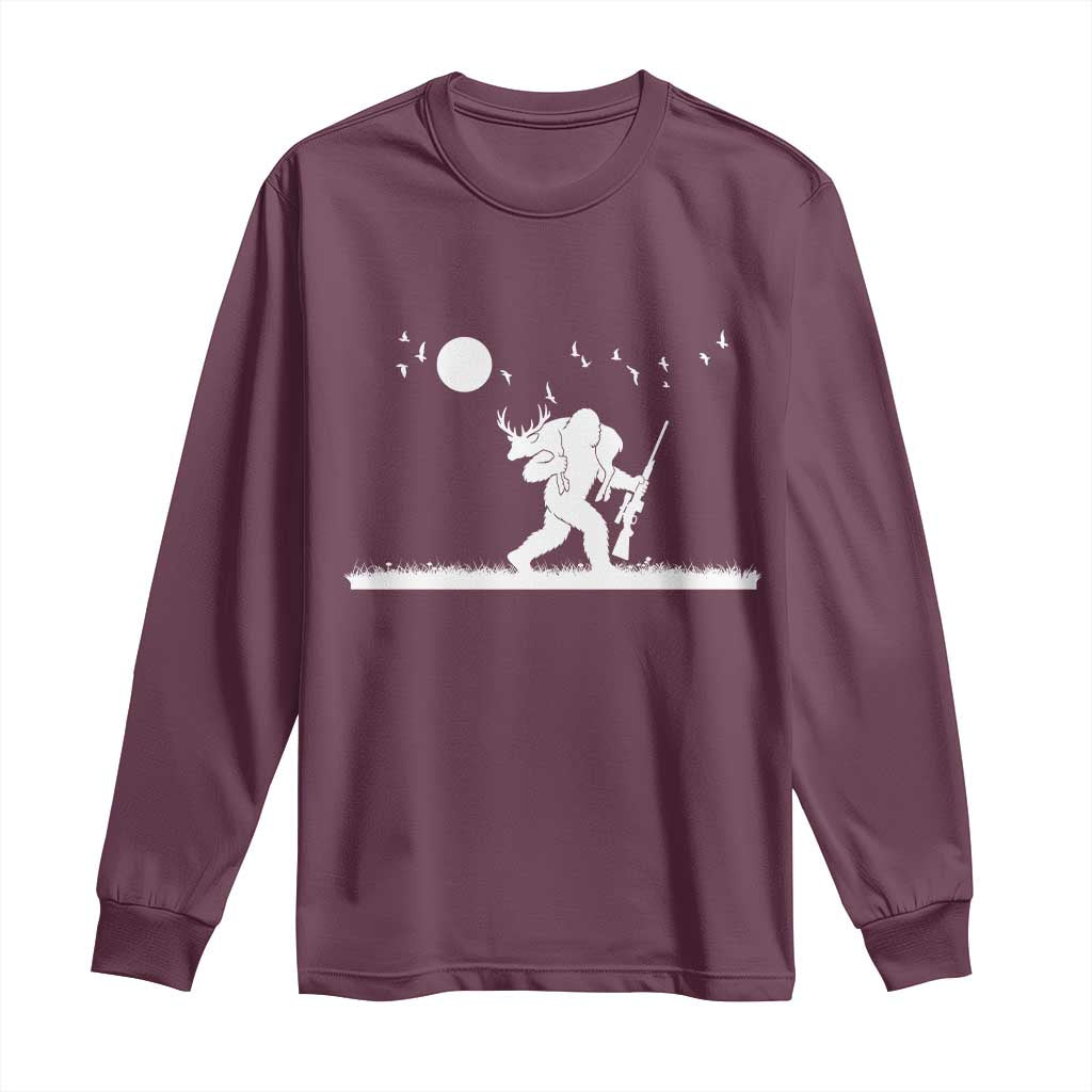 Sasquatch Hunter With Rifle Long Sleeve Shirt Funny Bigfoot Outdoor Design TS12 Maroon Print Your Wear