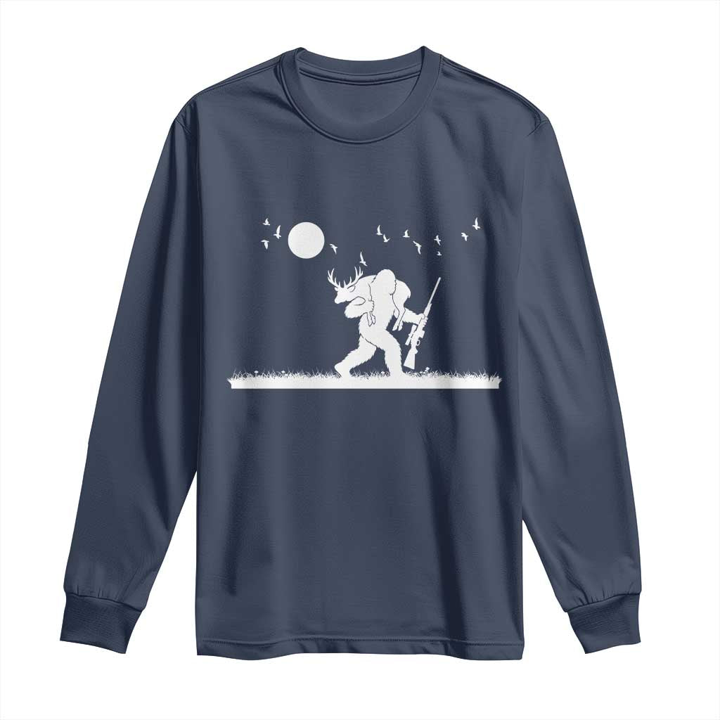 Sasquatch Hunter With Rifle Long Sleeve Shirt Funny Bigfoot Outdoor Design TS12 Navy Print Your Wear