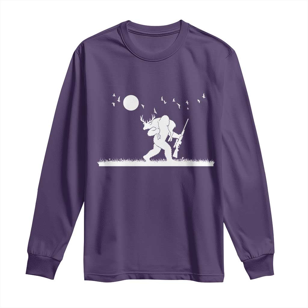 Sasquatch Hunter With Rifle Long Sleeve Shirt Funny Bigfoot Outdoor Design TS12 Purple Print Your Wear