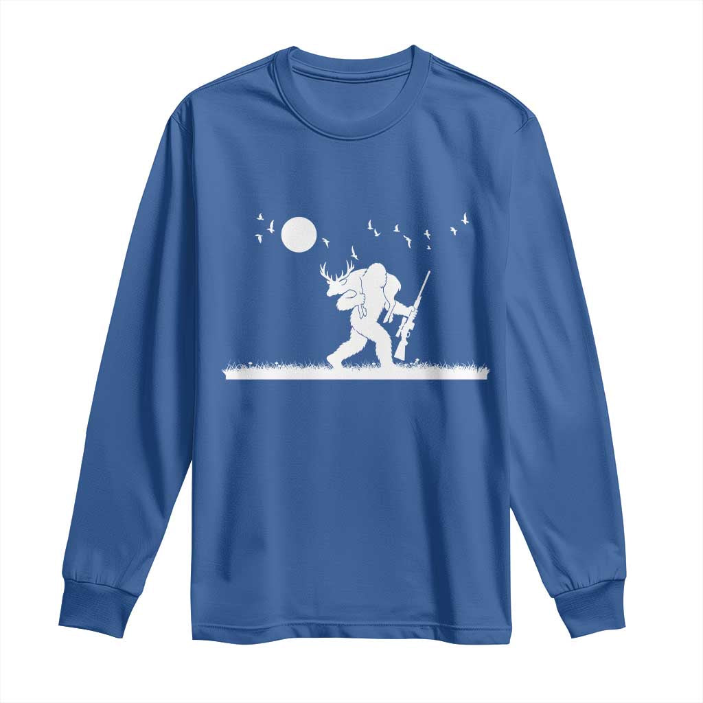 Sasquatch Hunter With Rifle Long Sleeve Shirt Funny Bigfoot Outdoor Design TS12 Royal Blue Print Your Wear