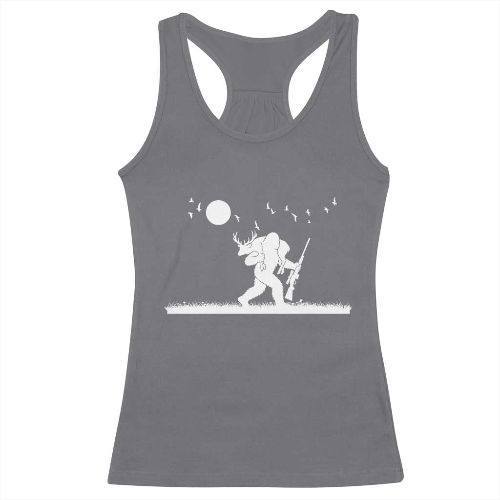 Sasquatch Hunter With Rifle Racerback Tank Top Funny Bigfoot Outdoor Design TS12 Charcoal Print Your Wear
